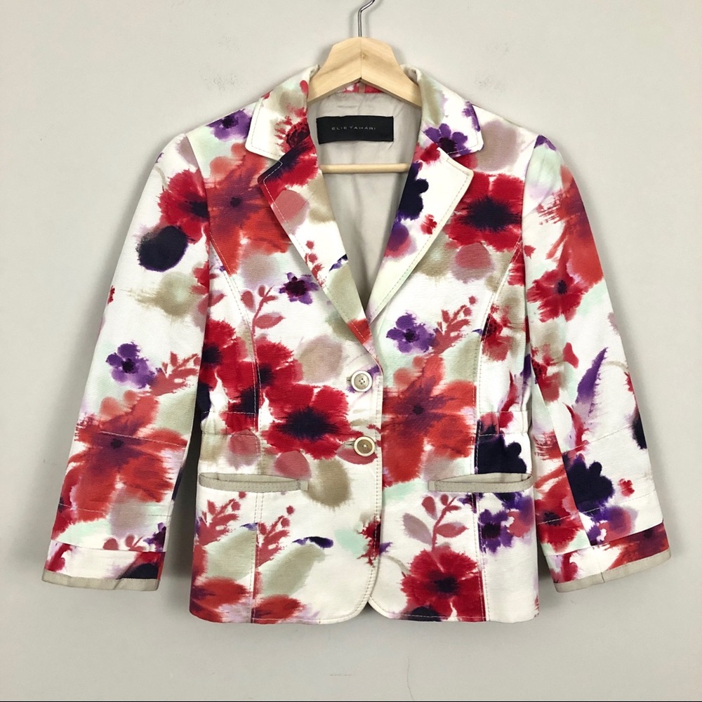 Elie Tahari Spring Watercolor Floral Blazer